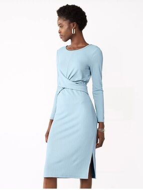 Nine West Sky Blue Long Sleeve Twist-Waist Midi Dress, Size XXL, EUC